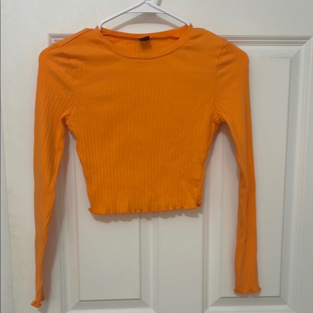 SHEIN Orange Ribbed Long Sleeve Top Size XS
